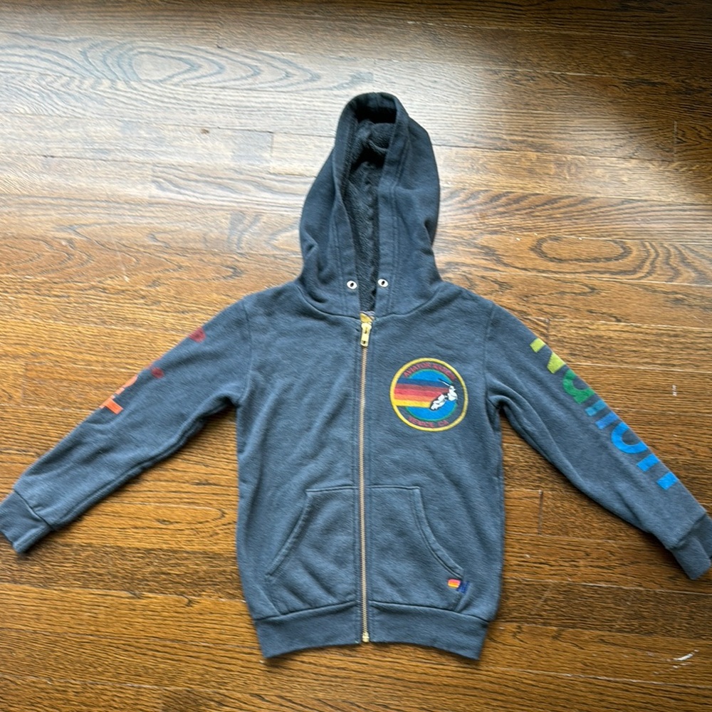 Aviator Nation Gray and Red Hoodie with Rainbow Patch